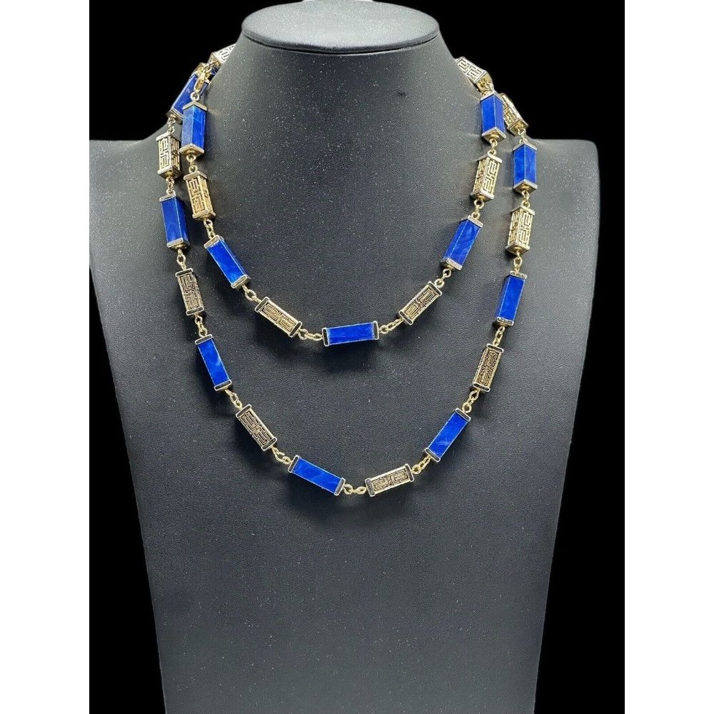 Vintage Rare Find Gilt 1980 Necklace Made With Faux Lapis Lazuli